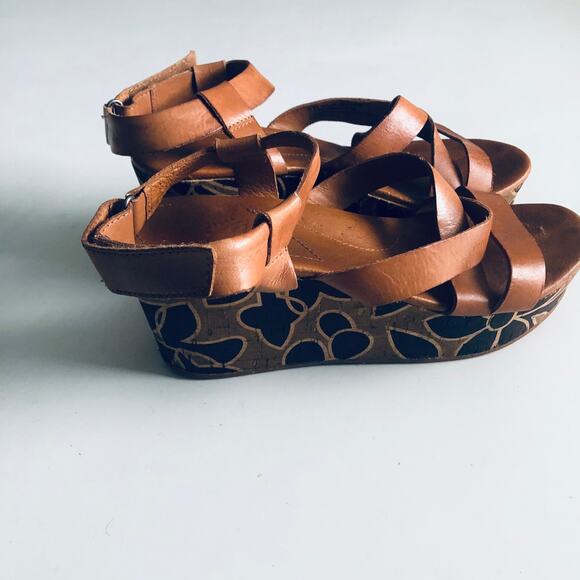 Anthro Naya 'Nalani' Women's 8 Tan Leather Wedge Sandal Strappy Platform - Picture 2 of 11